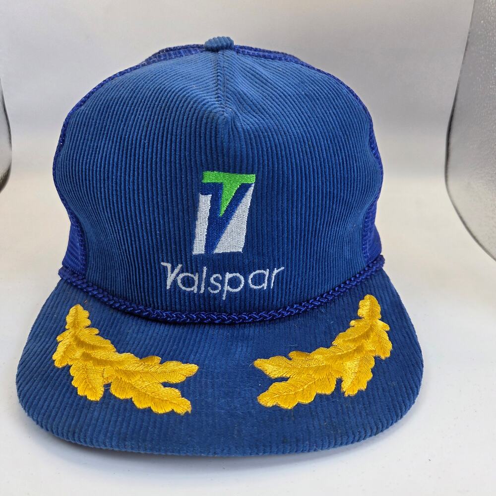 Vintage Valspar Corduroy Mesh Snapback Trucker Hat Otto Oak Leaf Rope USA